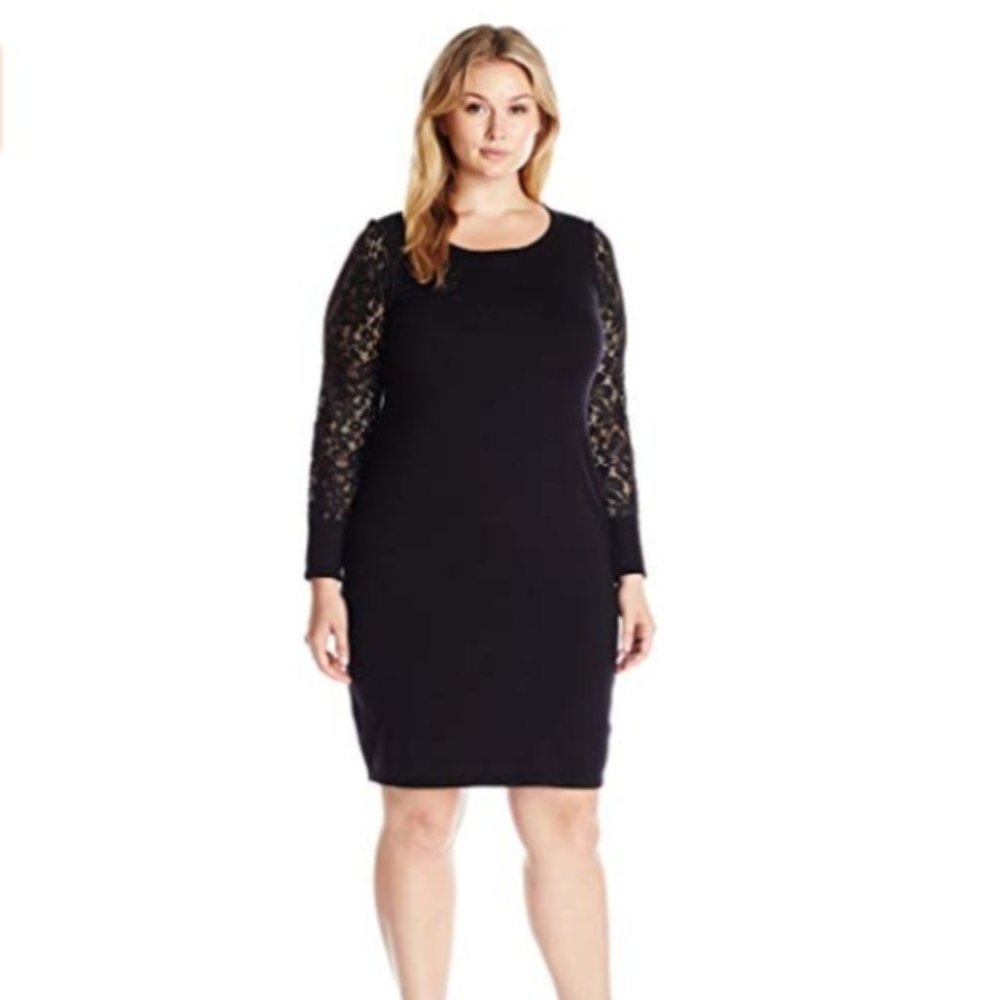 NWT Calvin Klein Black Dress w/ Lace Sleeves 3x